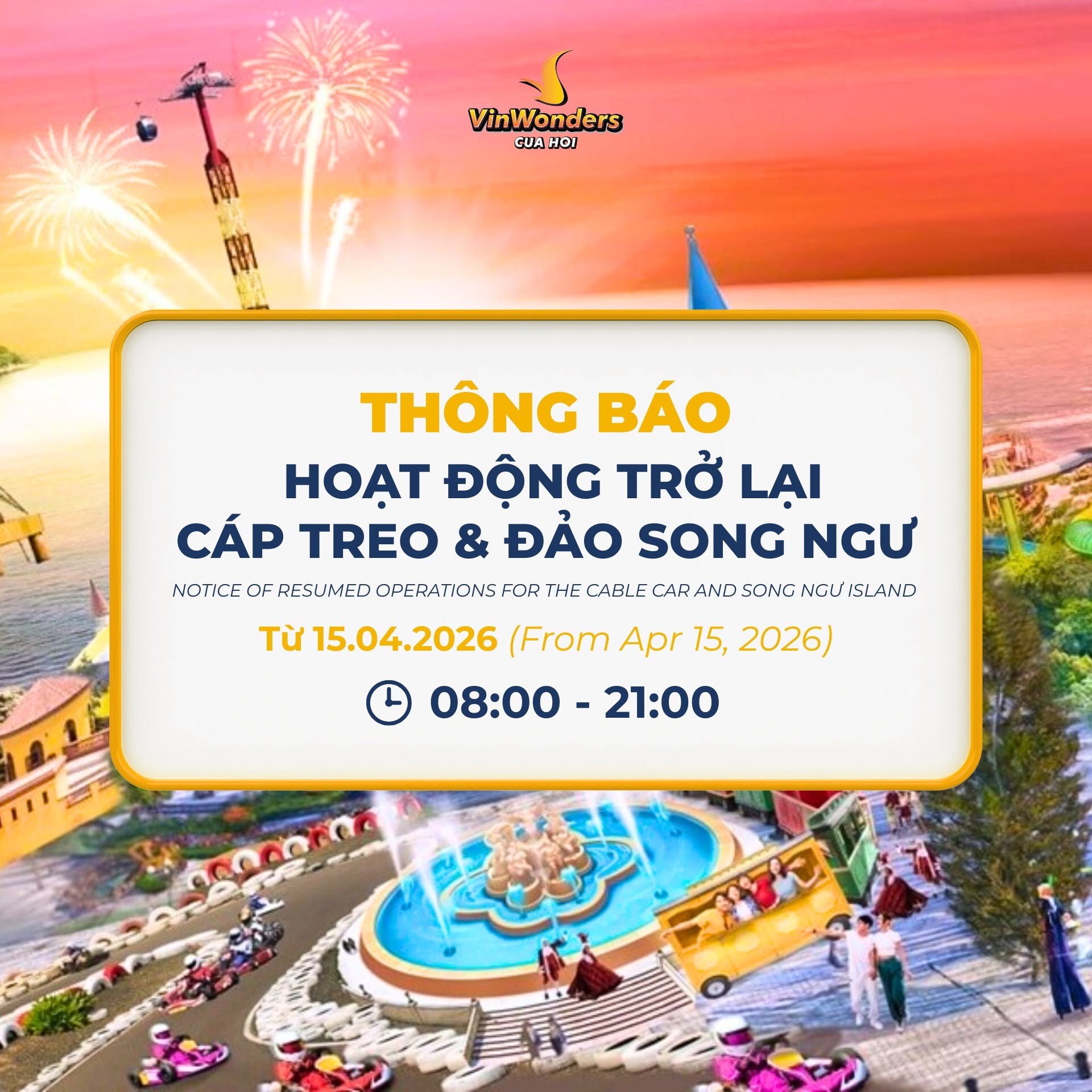 Vé Cáp Treo Cửa Hội 17 Lịch hoạt động VinWonders Cửa Hội